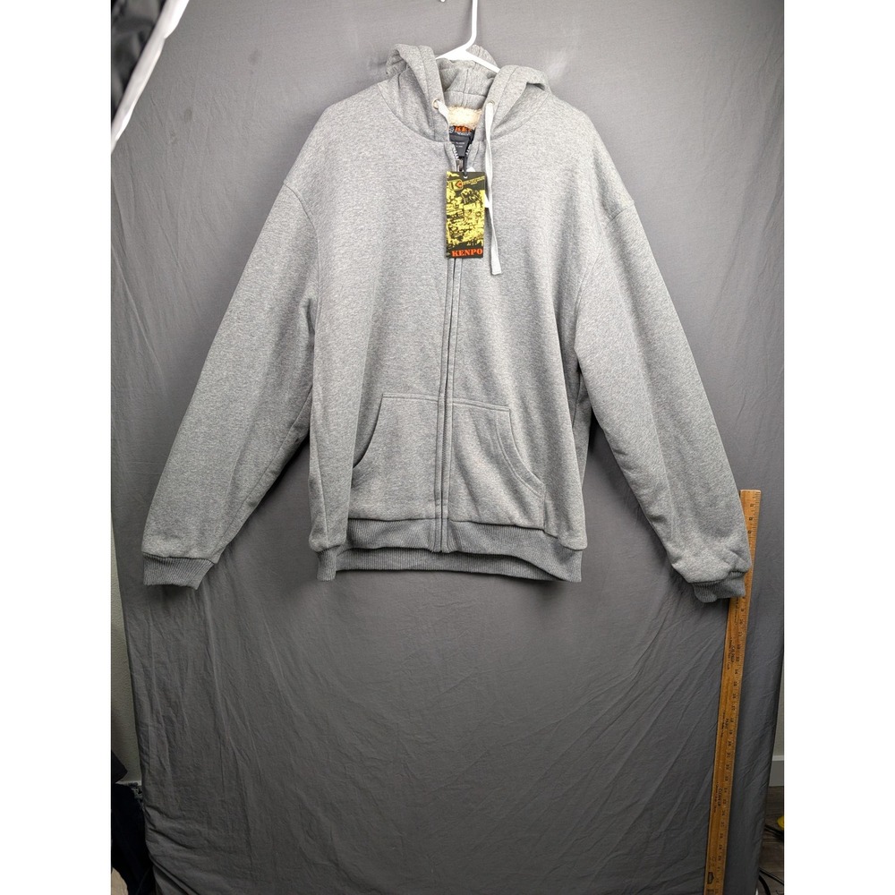 Kenpo Mens Baby Sherpa Lined Hoodie Grey 4021R XXL Full Zip Jacket New